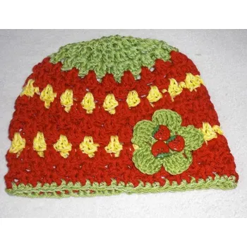 Čepice Bavlněná háčkovaná čepička - jahoda > 42cm
