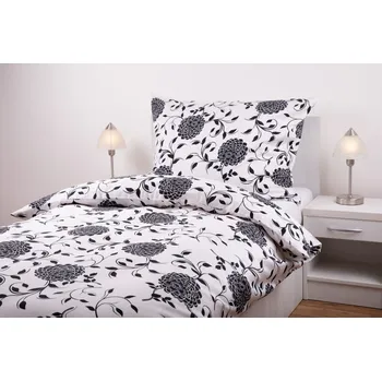 Povlečení JAN peří Povlečení bavlněný satén - černé květy na bílém - Povlečení bavlněný satén - černé květy na bílém - souprava povlečení 70x90 + 140x200