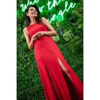 Dámské šaty Dlouhé elegantní šaty vypasované A549 Barva: Červená, Velikost: M