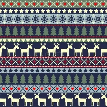 Softshell potisk , norský - pletený vzor, stromečky a jeleni, modrý podklad, metráž, látka , funkční materiál