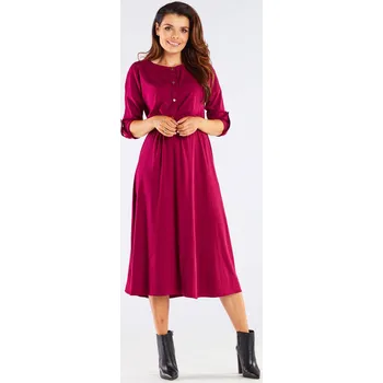 Dámské šaty Midi šaty s dlouhým kimonovým rukávem A452 Barva: Vínová, Velikost: L
