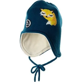 Čepice Dětská zimní pletená čepice Huppa Karro petrol obvod hlavy 43-45 cm