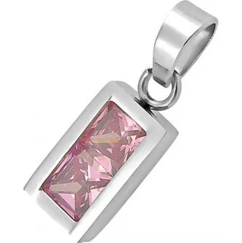 Přívěsek Obdélník s růžovou výplní - ocelový přívěsek