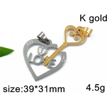 Přívěsek Srdce s nápisem love a klíč - ocelový přívěsek - rozdělitelný na dva
