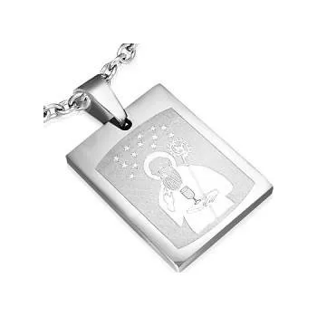 Přívěsek Obdélníková destička s náboženským motivem - ocelový přívěsek