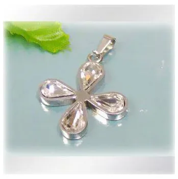 Přívěsek Květ zdobený bílými kapkami - ocelový přívěsek