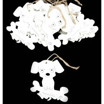 Dřev. dekorace, závěs, bílá, pes s kostí, 1ks