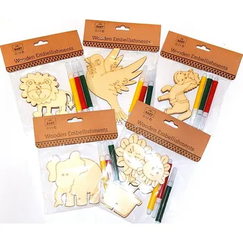 Dřevěný výřez + fixy, mix vzorů, 1 bal.