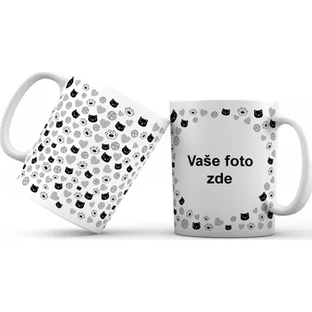 Hrneček s vlastní fotkou a kočičkami se srdíčky okolo (CELOPOTISK) - 330ml bílý Barva: Šedá