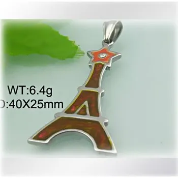 Přívěsek Eiffelová věž v jantarové barvě s oranžovou hvězdou - ocelový přívěsek