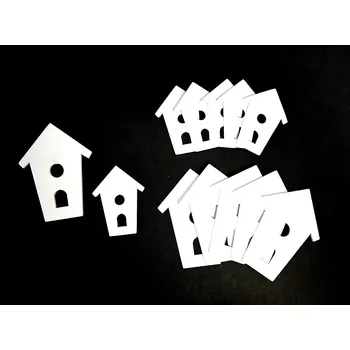 Dekorace, dřevěná, BUDKY, bílé, mix velikostí, 12ks/bal.