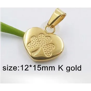 Přívěsek Srdíčko ve zlaté barvě s vyobrazeným čtyřlístkem - ocelový přívěsek