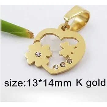 Přívěsek Srdíčko s kytičkou ve zlaté barvě - přívěsek z oceli