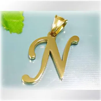 Přívěsek Písmeno N ve zlaté barvě - ocelový přívěsek