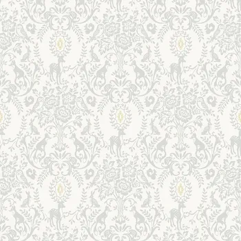 Tapeta Šedá vliesová dětská tapeta na zeď - ornamenty, květiny, lesní zvířátka JS3311, Jack´N Rose 2024 , Grandeco