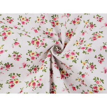 Bavlněná látka / imitace lnu hrubší, květy, barva 4 režná světlá růžová