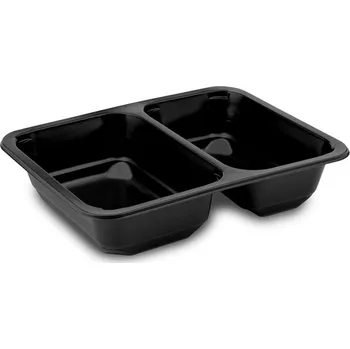 Jednorázové nádobí Miska zatavovací 227x178x50mm 2-dílná / 700/600ml 9500 černá rovná přepážka (bal.600ks)
