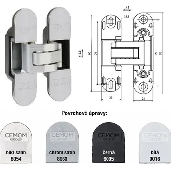Dveřní kování ESTETIC 978 skryté závěsy s krytkami (chrom satin 8060 / 1ks)