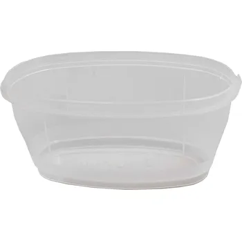 Jednorázové nádobí vanička oválná 480 ml, PP, s pojistkou - transparentní (10 ks/balení)
