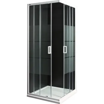 Sprchový kout, čtverec, bílý lesklý profil Lyra Plus Sklo matné stripy H2513820006651