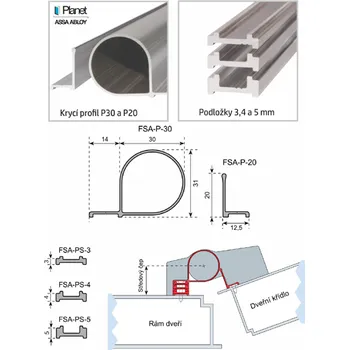 Dveřní kování Ochranný krycí profil FSA 8400 (P) (F-8411-3 / AL podložka PS-3 elox stř. / 1900 mm / 1ks)