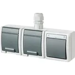 19194 ATLAS IP65 Přepínač č.6+zásuvka 2x 2P+P, 2-násobná vodorovně s vývodkou M20, na povrch, šedá, Famatel