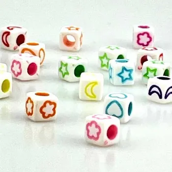 Dětské navlékací korálky Pro Háčkování Korálek bílá kostka mix obrázků 6 x 6 mm, 20 ks