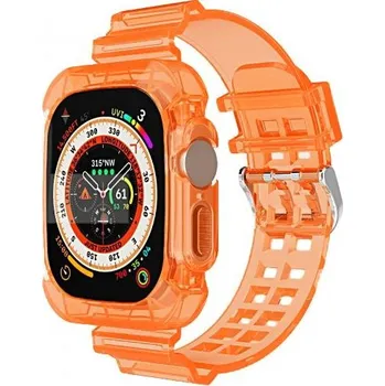 Pouzdro na mobilní telefon Odolné pouzdro s transparentním řemínkem pro Apple Watch Ultra 49mm - neonově oranžové