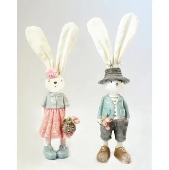 Velikonoční dekorace Zajíček s látkovýma ušima 29 cm - růžová sukně - holka