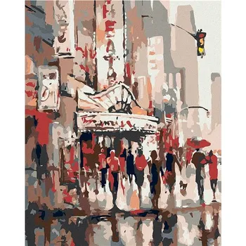 Malování podle čísel - Lidé u divadla, 40x50 cm, bez rámu a bez vypnutí plátna