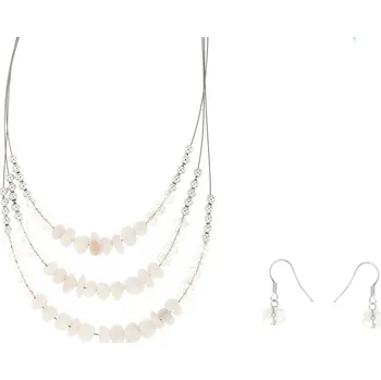 Náhrdelník biju Lankový náhrdelník trojřadý s umělými korálky a kameny - bílé barvy 6000447-1