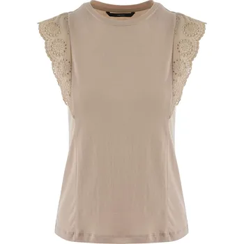 Dámské tričko BÉŽOVÉ TRIČKO S MADEIROU Vero Moda