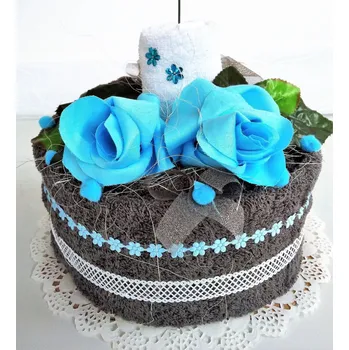 Bytová dekorace Veratex Textilní dort svícen šedo/modrý