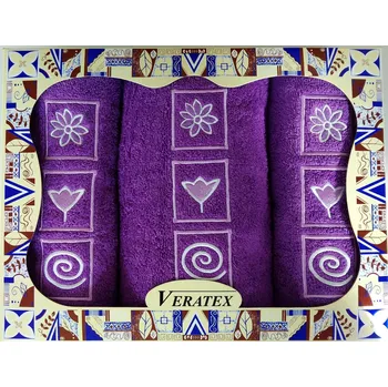 Luxusní dárkový vyšívaný froté set 1 osuška 2 ručníky (fialová)