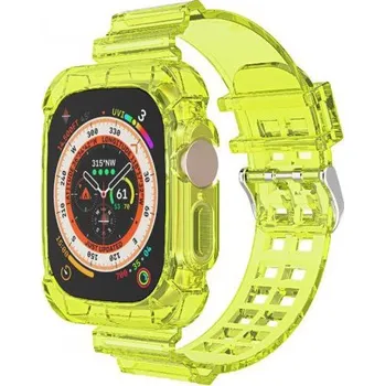 Pouzdro na mobilní telefon Odolné pouzdro s transparentním řemínkem pro Apple Watch Ultra 49mm - neonově žluté