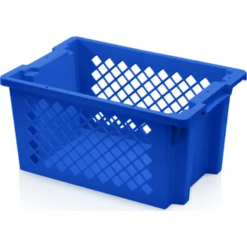 Přepravka na jídlo Stohovatelná přepravka plastová děrovaná, modrá, 60 x 40 x 30 cm