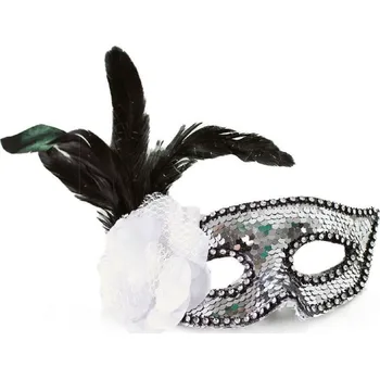 Rappa Škraboška stříbrná s květinou a peřím