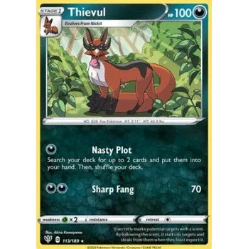 Karetní hra Pokémon DAA 113/189 Thievul - Darkness Ablaze Stav: Near Mint, Verze: REVERSE HOLO
