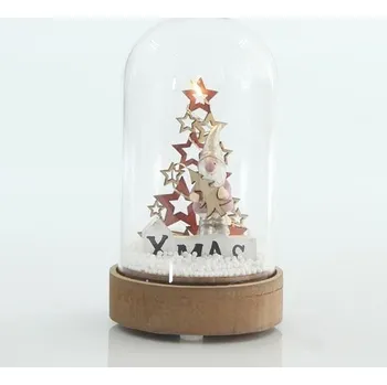 Vánoční dekorace Eurolamp Skleněná kopule se stromem a hvězdami, 8 x 8 x 14 cm, 1 ks