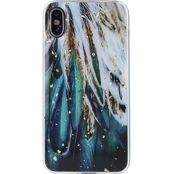 Pouzdro na mobilní telefon Kryt Samsung Galaxy A22 4G Silicone Gold Glam feathers