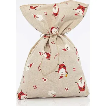Vánoční dekorace Eurolamp Vánoční dekorace pytel béžový s obrázky santy, 34 x 47 cm, 1 ks