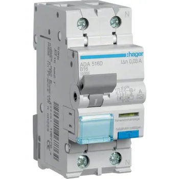 Jistič ADA516D Chránič s jističem 2P (1P+N), 16 A, 30 mA, B, 10 kA, typ: A, Hager