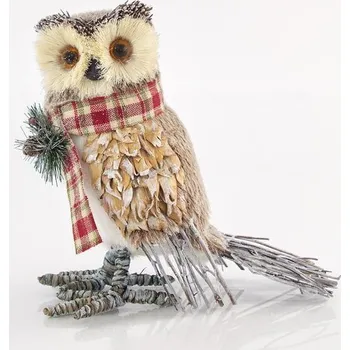 Vánoční dekorace Eurolamp Vánoční dekorace sova s kostkovaným šátkem 21 x 13 x 25 cm, 1 ks