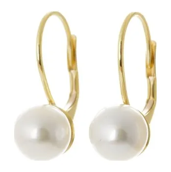 Náušnice Náušnice ze žlutého zlata s bílou perlou NA1069F + dárek zdarma