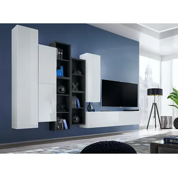 Obývací pokoj ImportWorld Obývací stěna MADONA XII, bílá matná, černá matná / bílý lesk