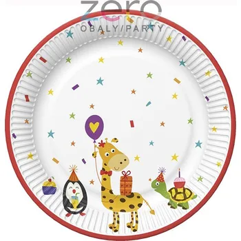 Jednorázové nádobí Tácek papírový kulatý s fólií pr. 18 cm (8 ks) - party zvířátka