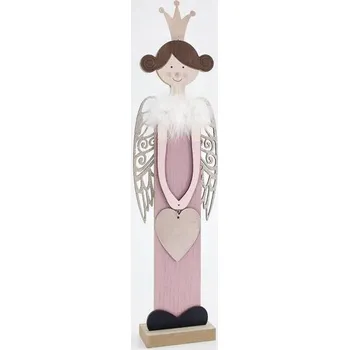 Vánoční dekorace Eurolamp Vánoční dekorace dřevěná růžová víla se zlatými křídly 60 cm, 1 ks