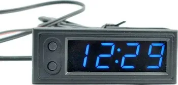 Digitální teploměr, hodiny, voltmetr panelový 3v1 12 V modrý