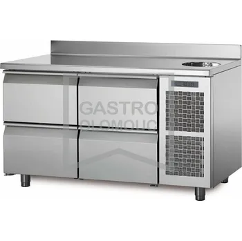 Coldline Chladící stůl TA13/4MS s deskou, dřezem a zadním lemem Varianta: Chladící stůl TA13/4MS s deskou, dřezem a zadním lemem