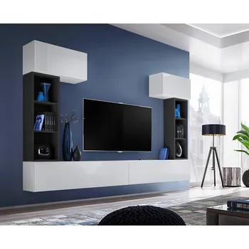 Obývací stěna ImportWorld Obývací stěna MADONA II, bílá a černá matná/bílý lesk